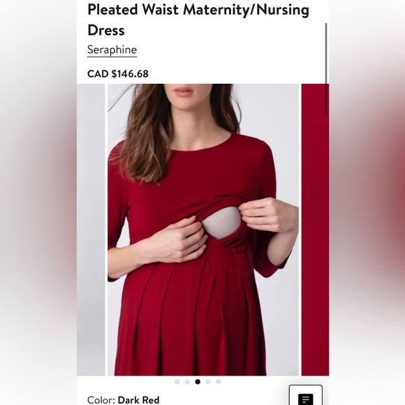 Seraphine Red Pleated Maternity/Nursing Dress 3/4 Sleeve - Picture 3 of 7